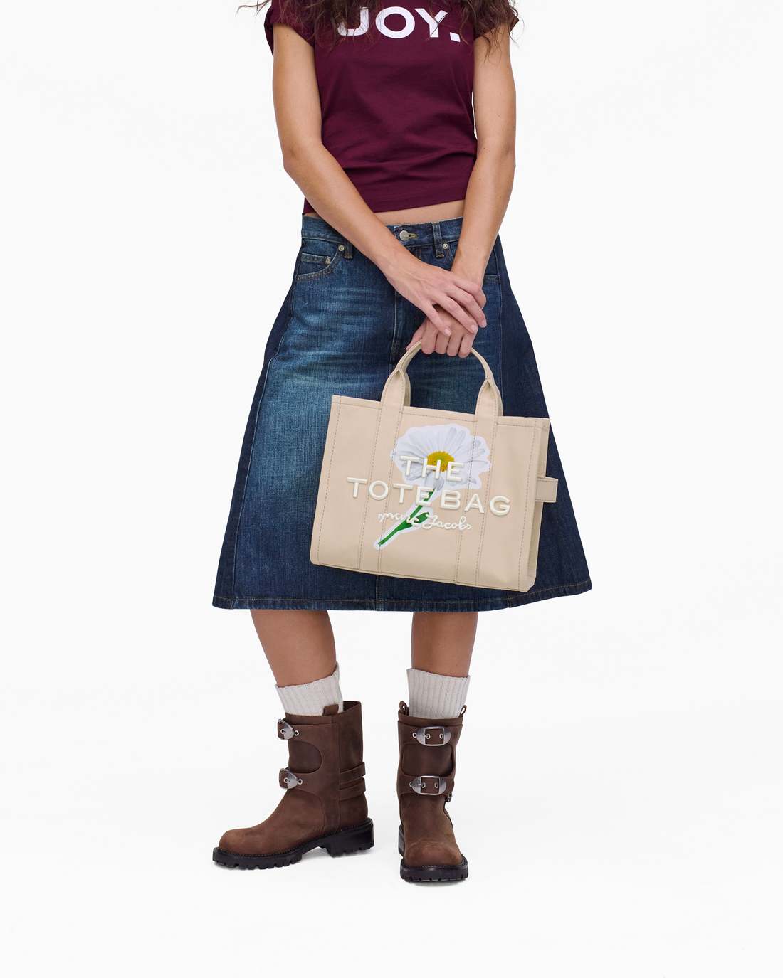 Marc Jacobs Sale - The Daisy Script Canvas Medium Tote Bag Cloud White Multi