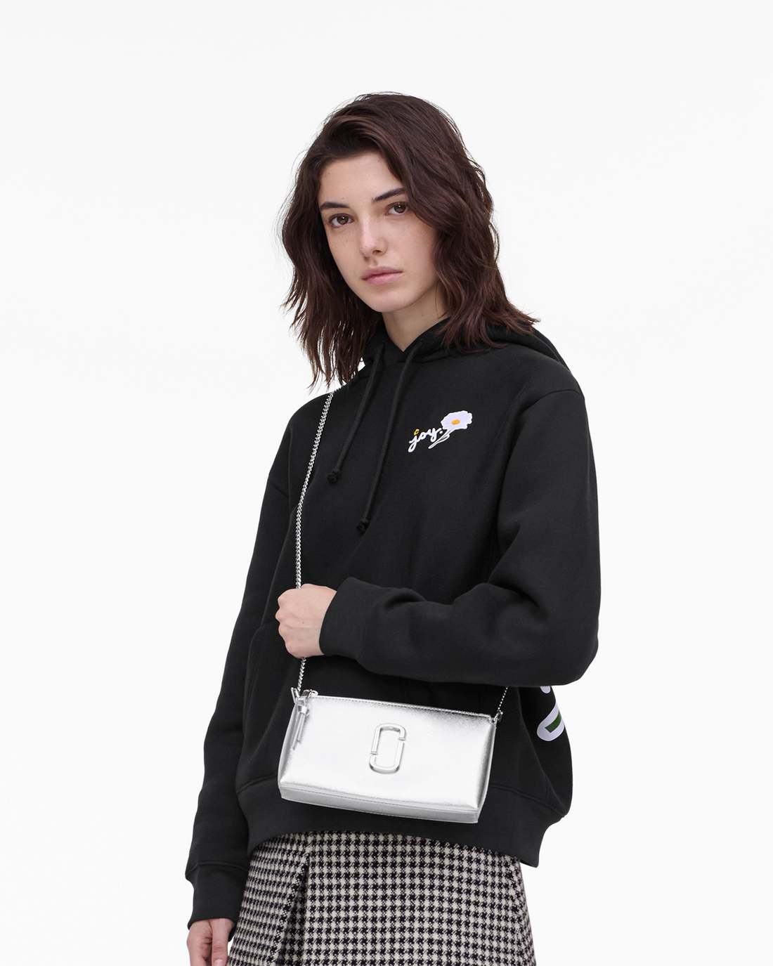 Marc Jacobs Quality - The Metallic Snapshot Convertible Shoulder Bag Silver