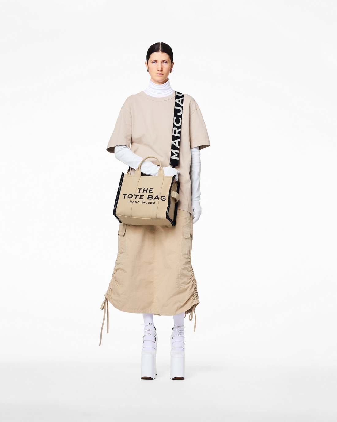 Marc Jacobs Premium - The Logo Webbing Strap Black/White