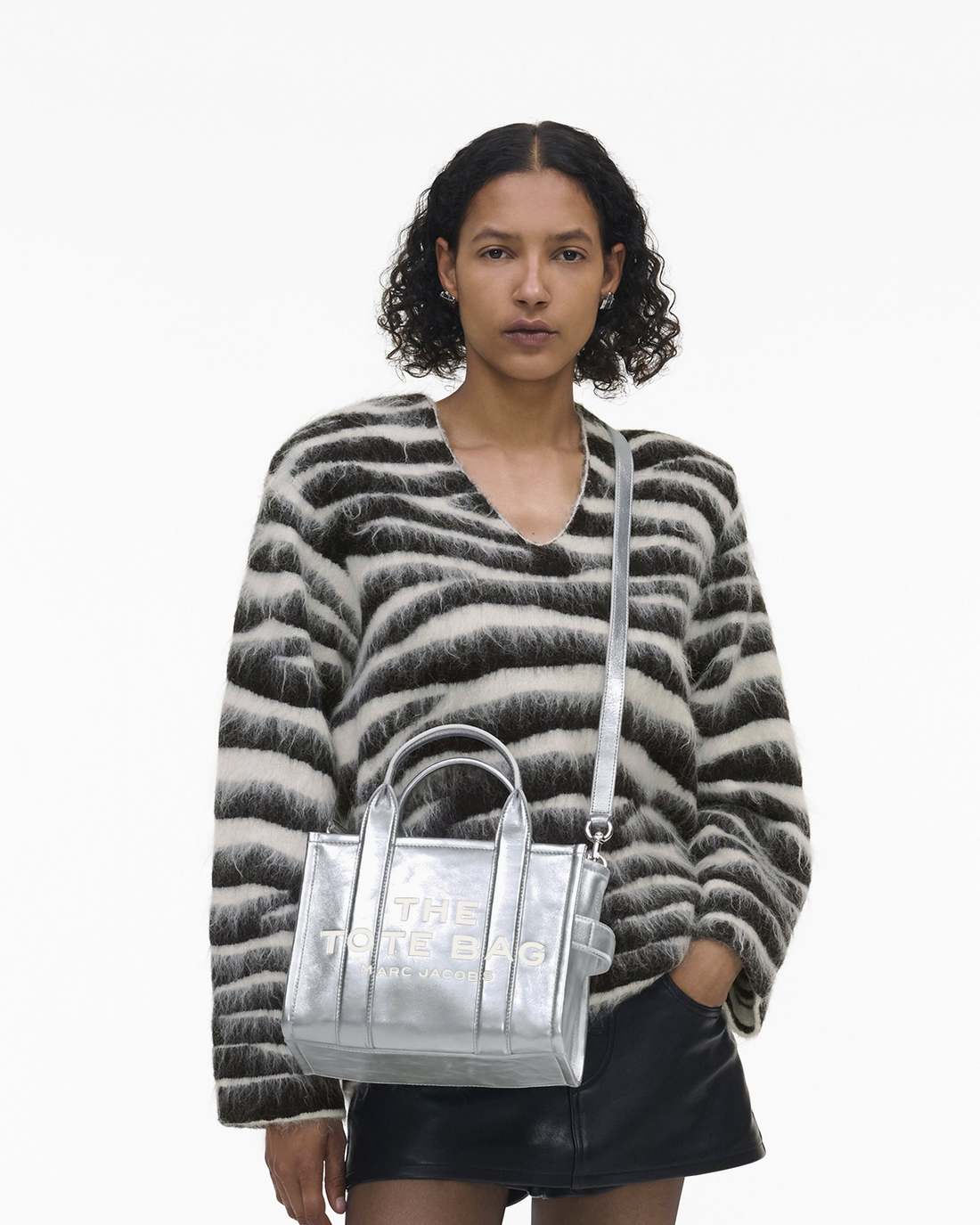 Marc Jacobs Quality - The Metallic Leather Small Tote Bag Metallic Silver