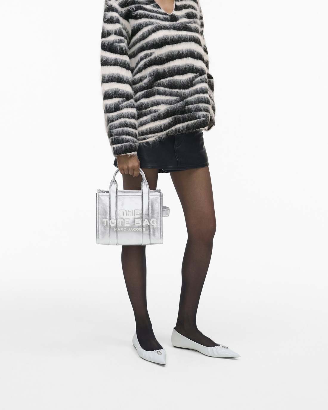 Marc Jacobs Quality - The Metallic Leather Small Tote Bag Metallic Silver