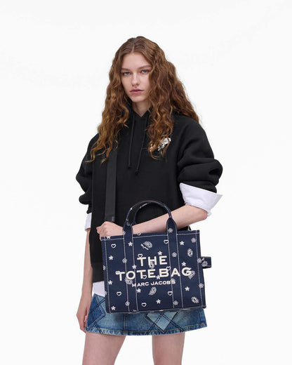 Marc Jacobs Discount - The Bandana Canvas Medium Tote Bag Navy Multi