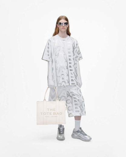Marc Jacobs New - The Leather Large Tote Bag Cotton/Silver