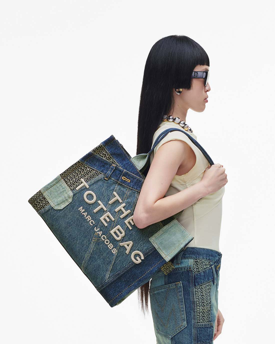 Marc Jacobs Hot Sale - The Deconstructed Denim Large Tote Bag Indigo Multi