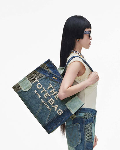 Marc Jacobs Hot Sale - The Deconstructed Denim Large Tote Bag Indigo Multi