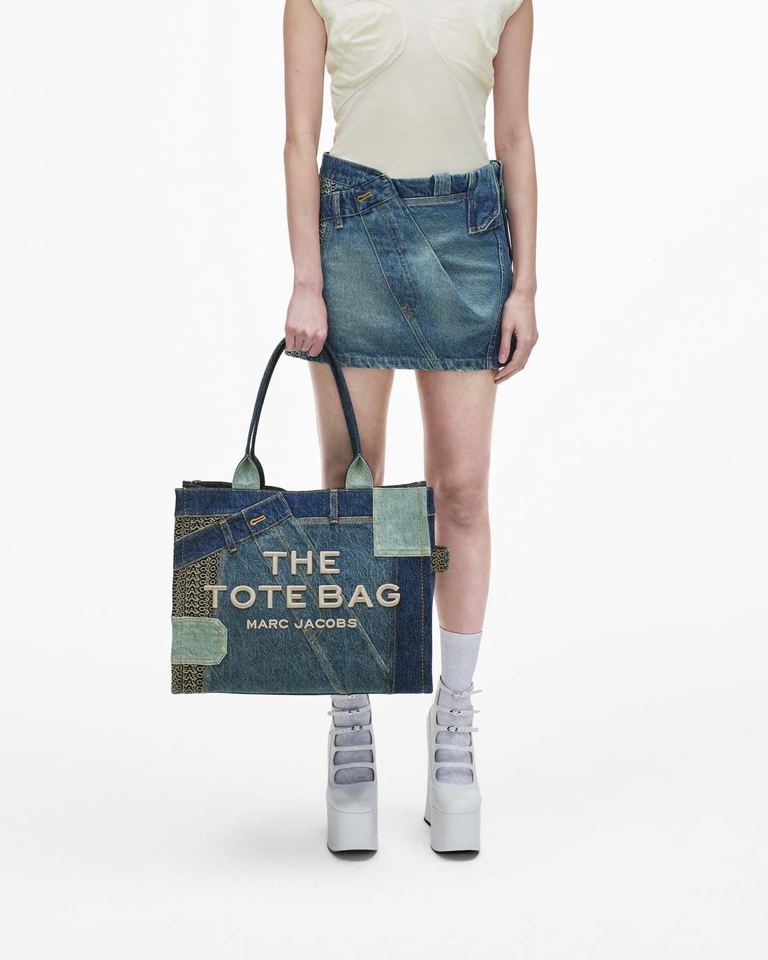 Marc Jacobs Hot Sale - The Deconstructed Denim Large Tote Bag Indigo Multi