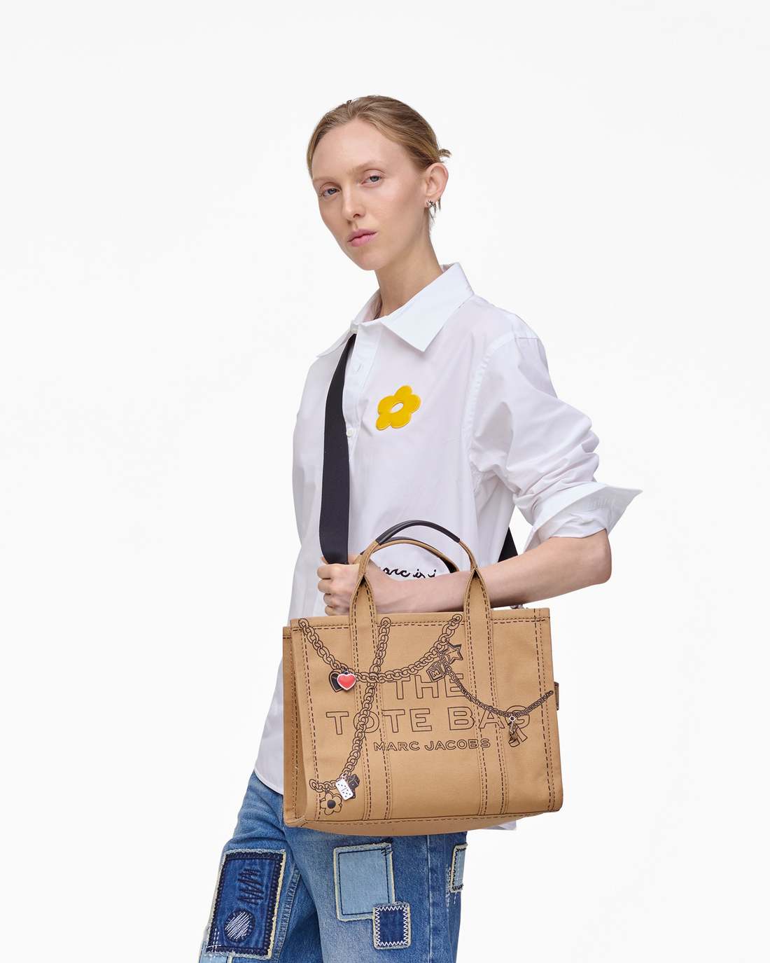 Marc Jacobs Trusted - The Trompe L'Oeil Charm Canvas Medium Tote Bag Camel Multi