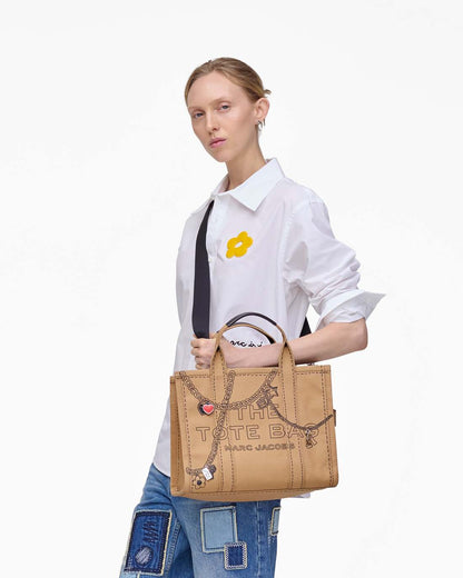 Marc Jacobs Trusted - The Trompe L'Oeil Charm Canvas Medium Tote Bag Camel Multi