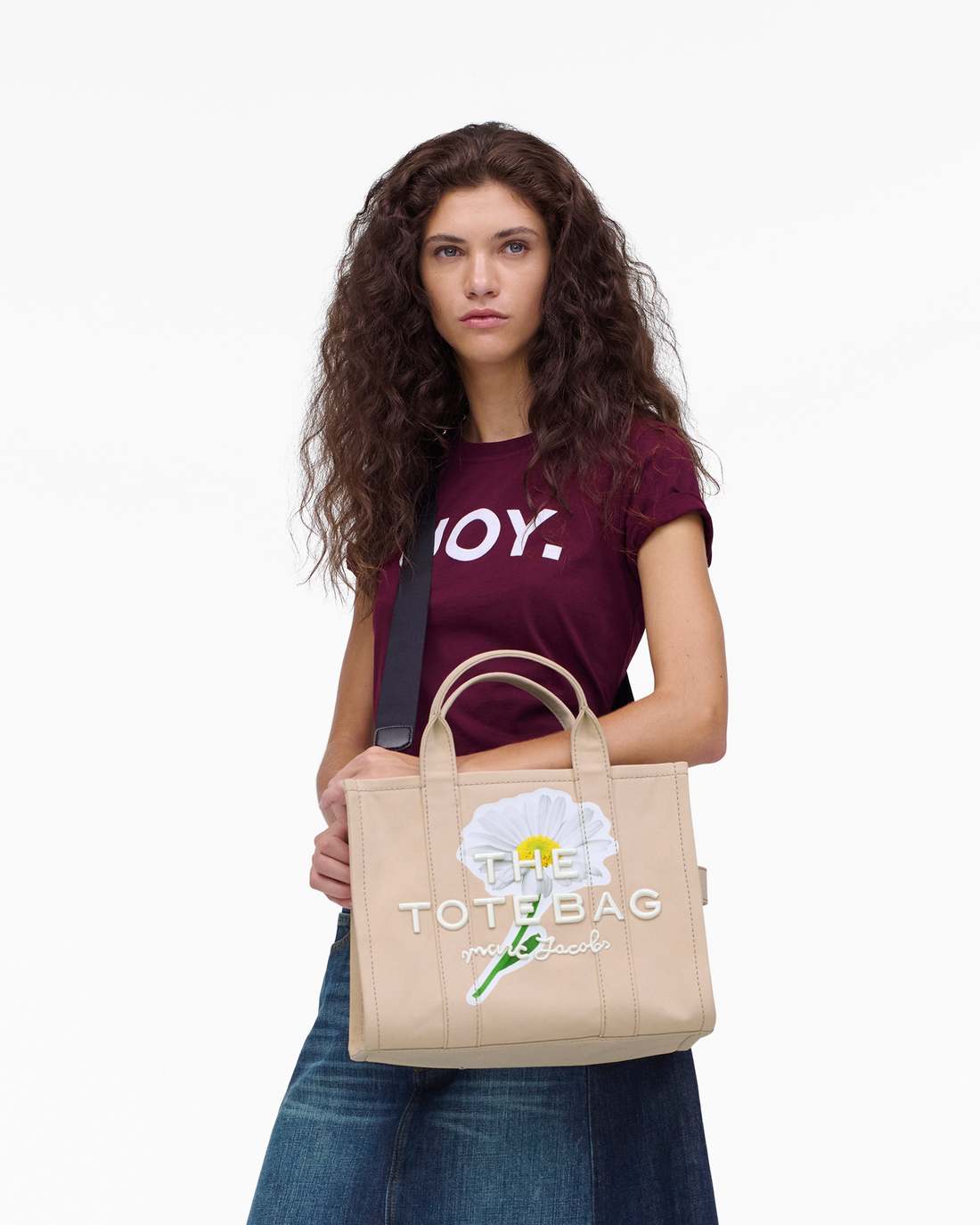 Marc Jacobs Sale - The Daisy Script Canvas Medium Tote Bag Cloud White Multi