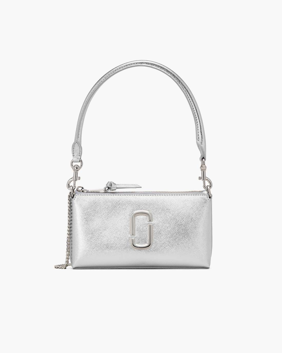 Marc Jacobs Quality - The Metallic Snapshot Convertible Shoulder Bag Silver