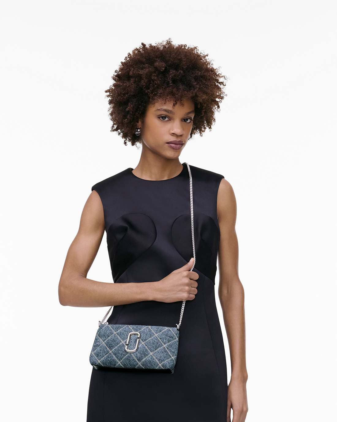Marc Jacobs Great Value - The Quilted Denim Snapshot Convertible Shoulder Bag Light Wash Indigo