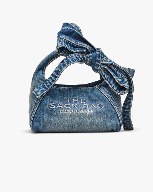 Marc Jacobs Signature - The Bow Denim Mini Sack Bag Medium Wash Indigo