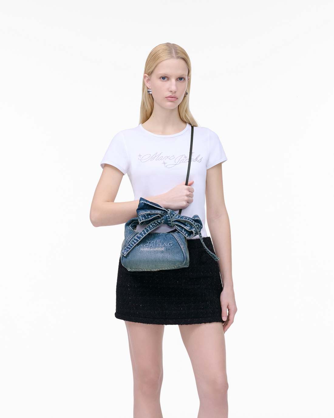 Marc Jacobs Signature - The Bow Denim Mini Sack Bag Medium Wash Indigo