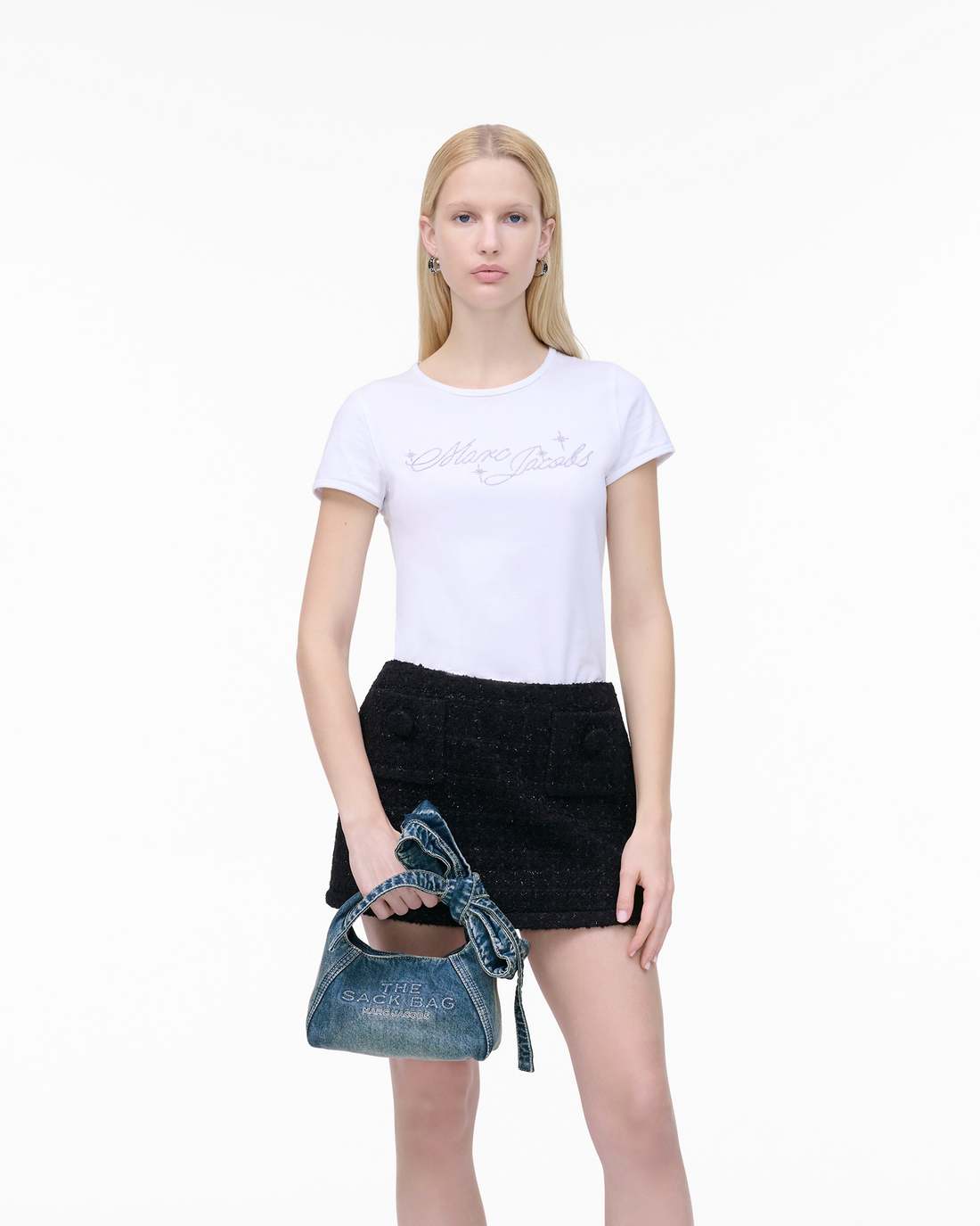 Marc Jacobs Signature - The Bow Denim Mini Sack Bag Medium Wash Indigo
