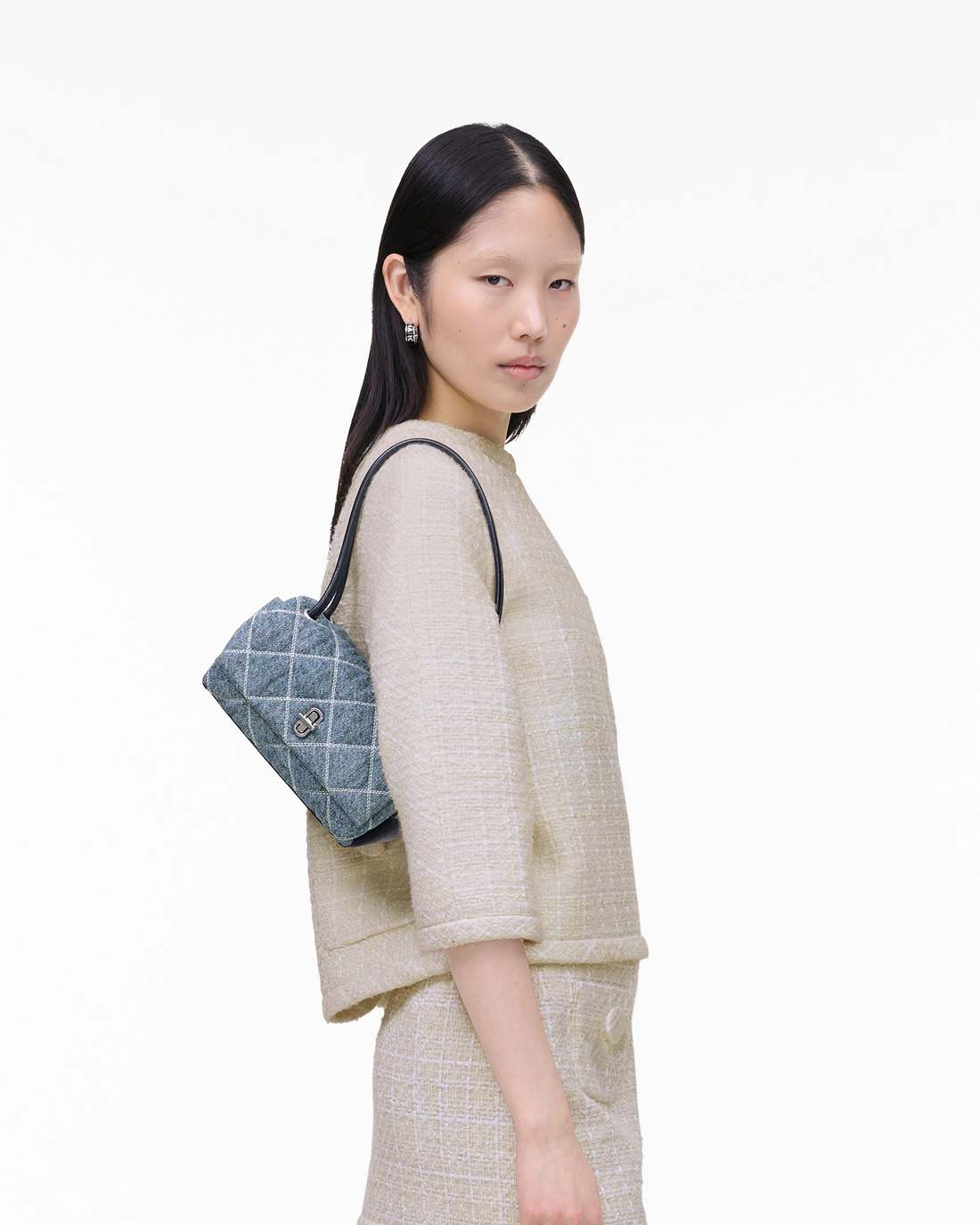 Marc Jacobs Sale - The Quilted Denim Mini Dual Shoulder Bag Light Wash Indigo