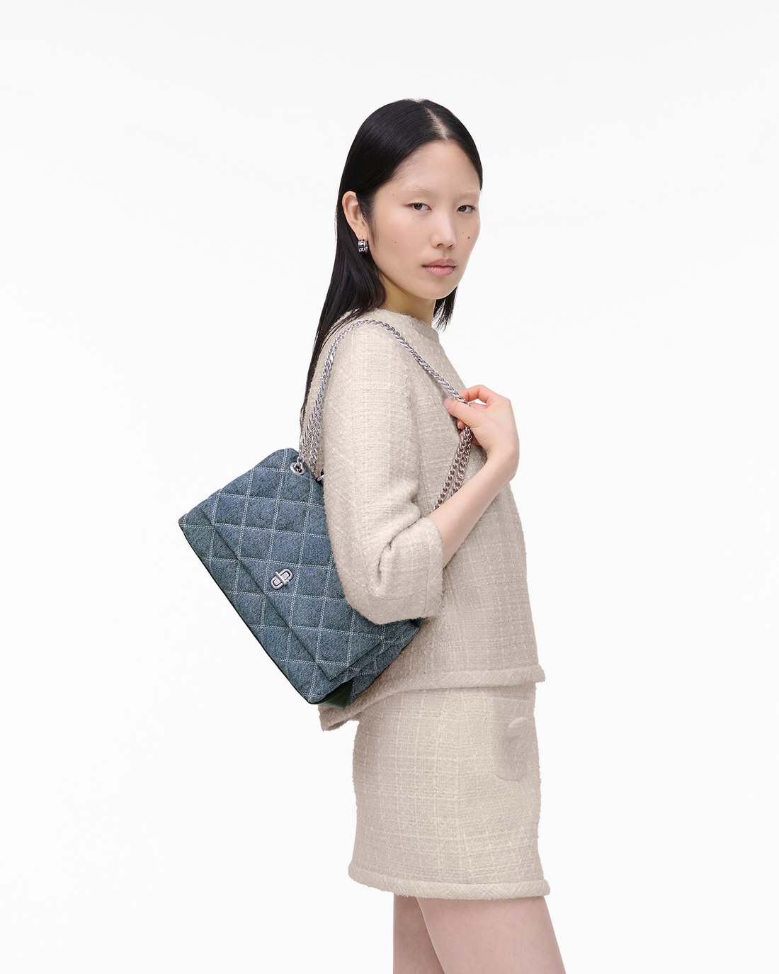 Marc Jacobs Deals - The Quilted Denim Dual Convertible Shoulder Bag Light Wash Indigo