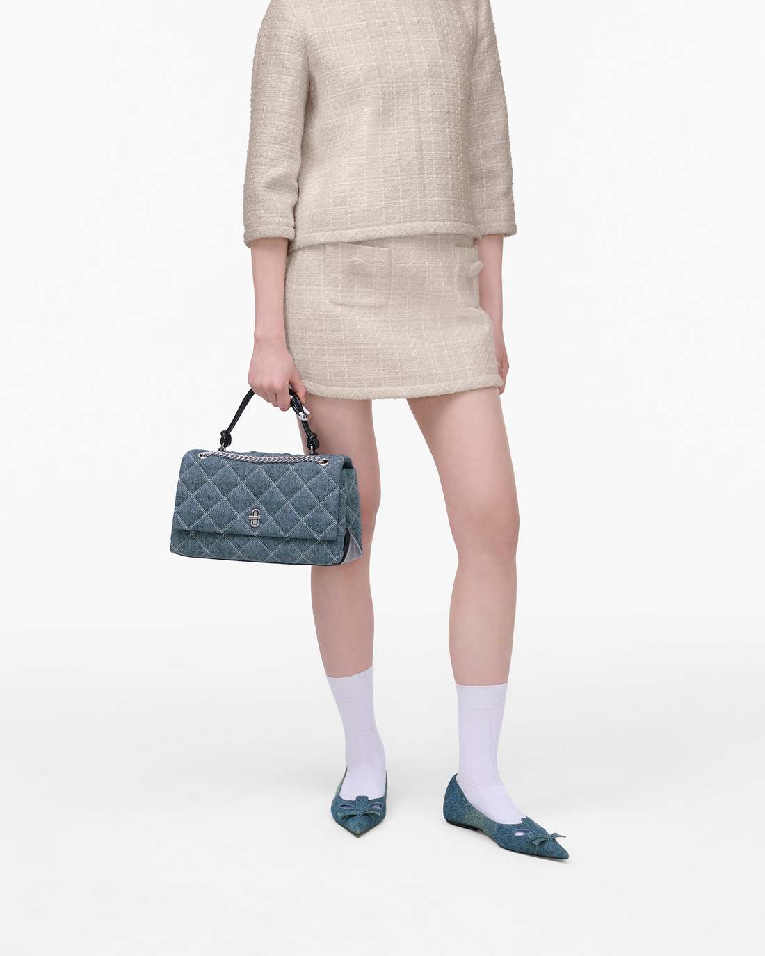 Marc Jacobs Deals - The Quilted Denim Dual Convertible Shoulder Bag Light Wash Indigo