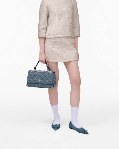 Marc Jacobs Deals - The Quilted Denim Dual Convertible Shoulder Bag Light Wash Indigo