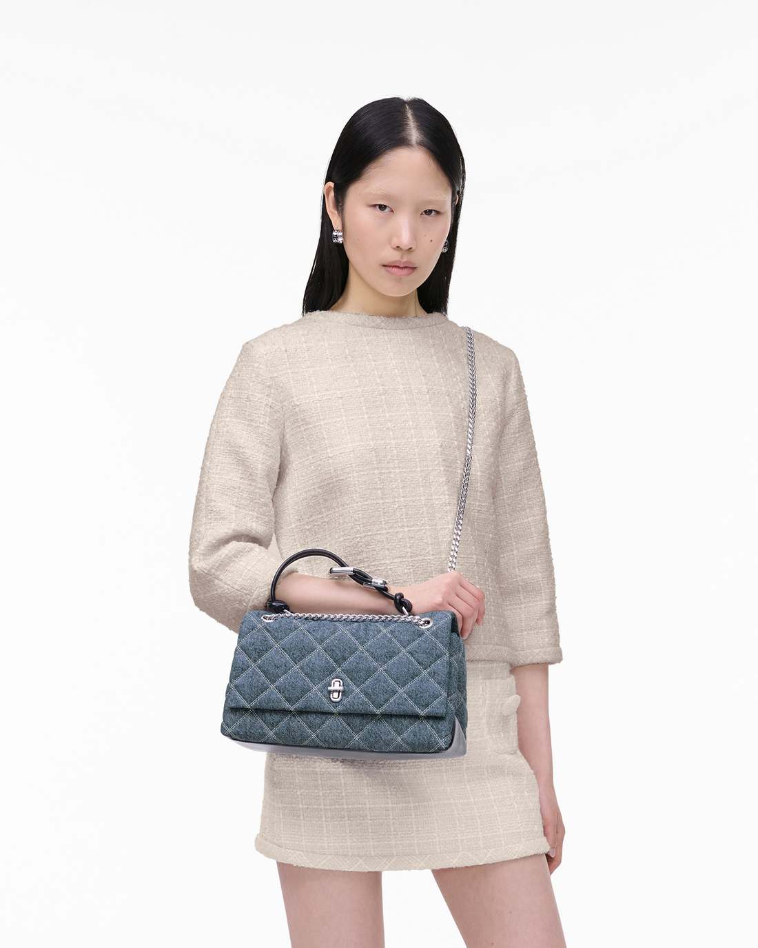 Marc Jacobs Deals - The Quilted Denim Dual Convertible Shoulder Bag Light Wash Indigo