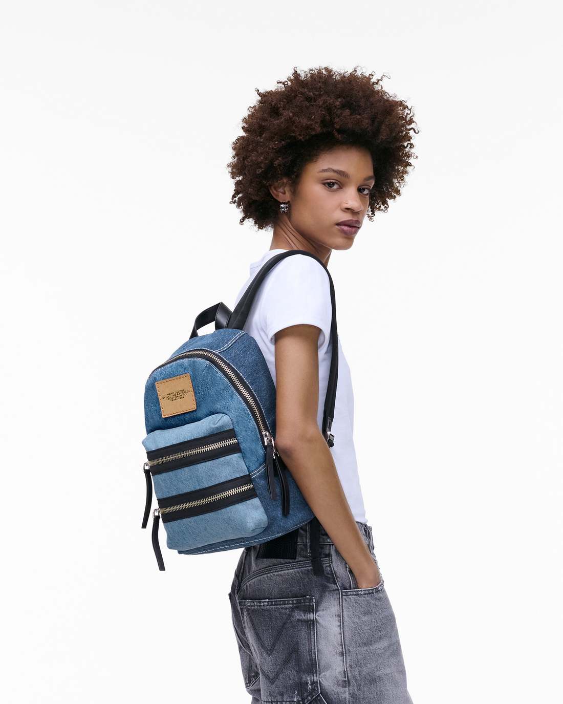 Marc Jacobs Special Offer - The Biker Colorblock Denim Medium Backpack Indigo Multi