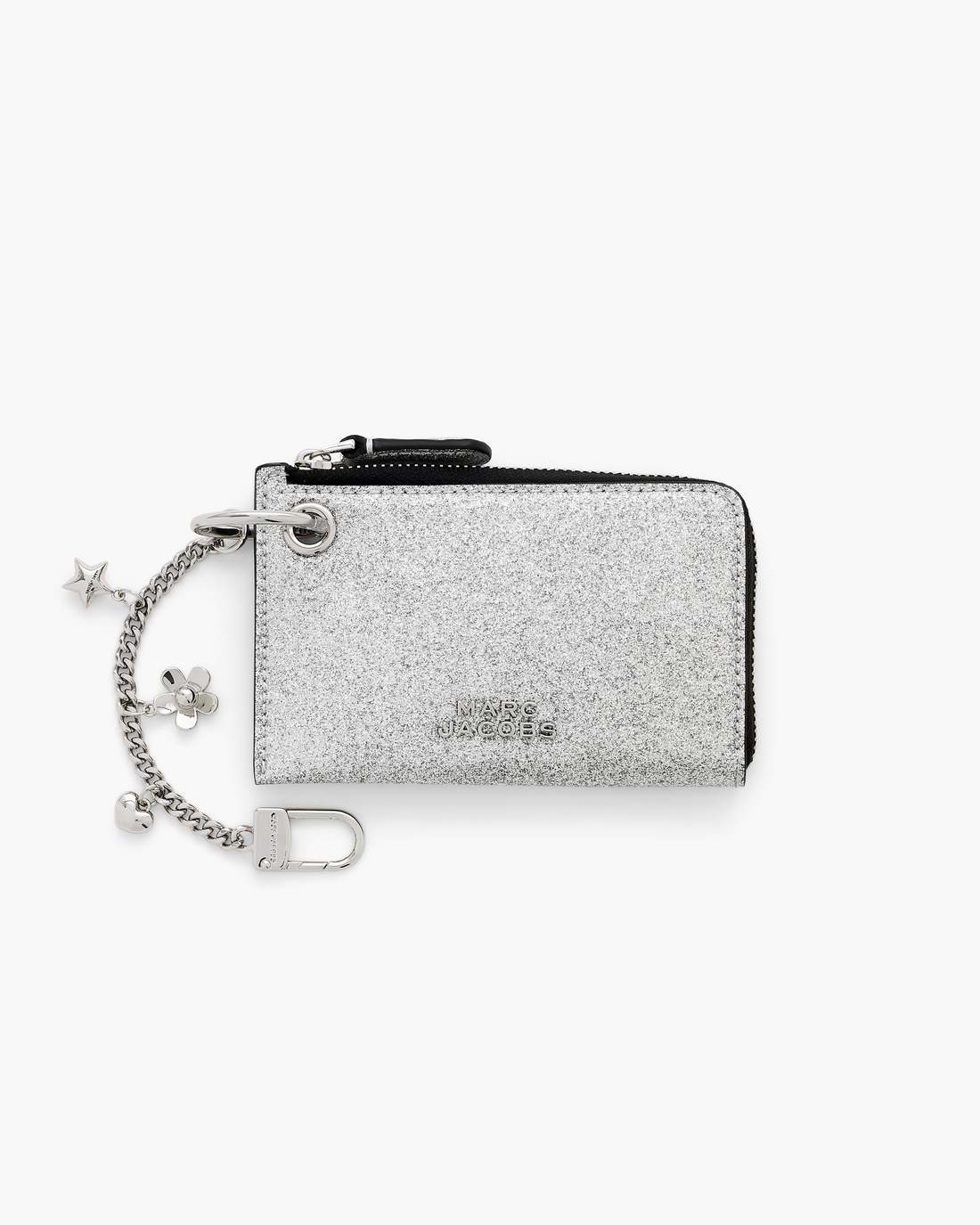 Marc Jacobs Best Seller - The Coated Glitter Everyday Top Zip Charm Wallet Silver