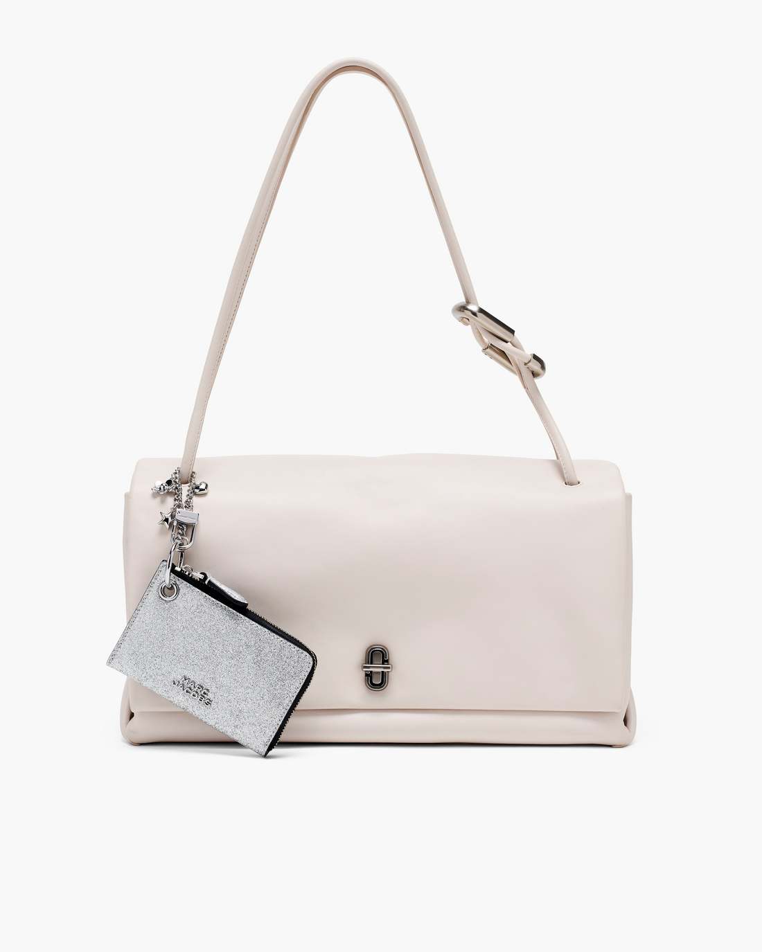 Marc Jacobs Best Seller - The Coated Glitter Everyday Top Zip Charm Wallet Silver