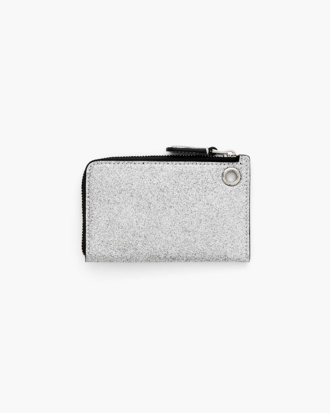 Marc Jacobs Best Seller - The Coated Glitter Everyday Top Zip Charm Wallet Silver
