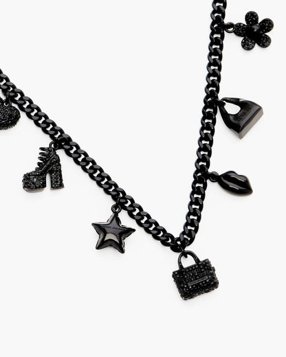 Marc Jacobs Sale - Mini Icon Pave Charm Necklace Black/Black Crystal