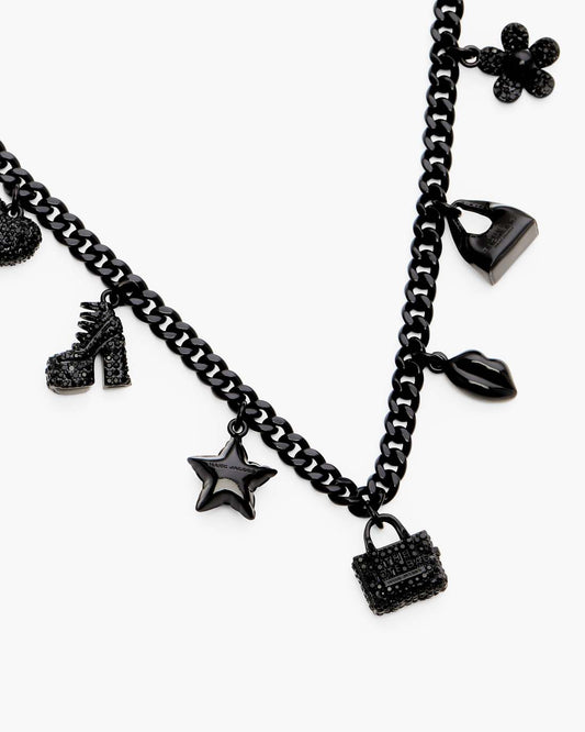 Marc Jacobs Sale - Mini Icon Pave Charm Necklace Black/Black Crystal