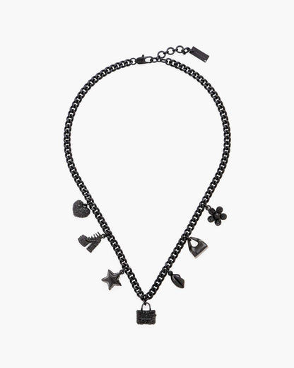 Marc Jacobs Sale - Mini Icon Pave Charm Necklace Black/Black Crystal