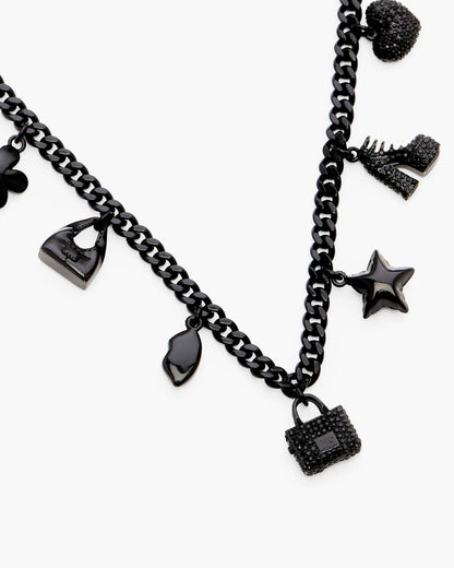 Marc Jacobs Sale - Mini Icon Pave Charm Necklace Black/Black Crystal
