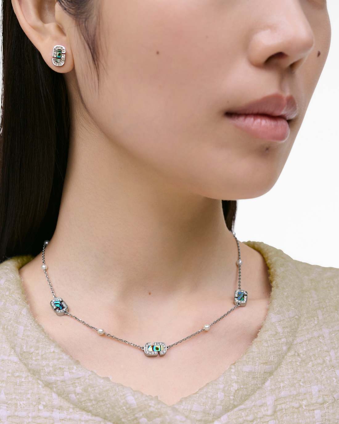 Marc Jacobs Trusted - The J Marc Luxe Station Necklace Silver/Crystal