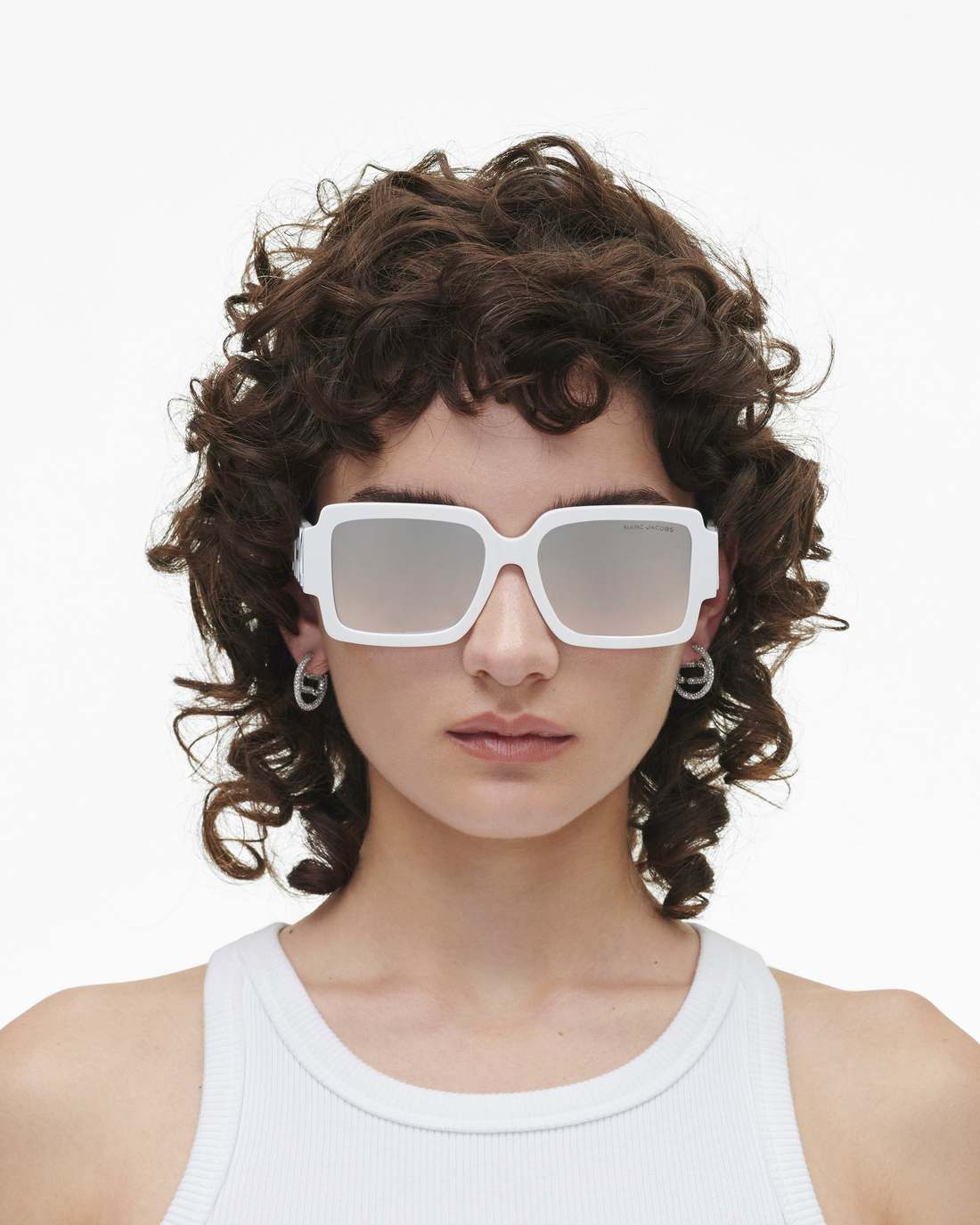 Marc Jacobs Featured - The Bold Logo Square Mirrored Sunglasses White/Grey