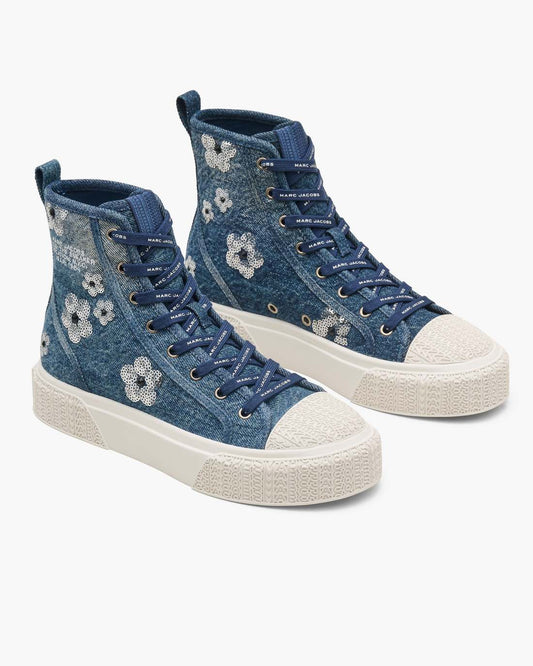 Marc Jacobs Premium - The Sequin Daisy Denim High Top Sneaker Vintage Indigo