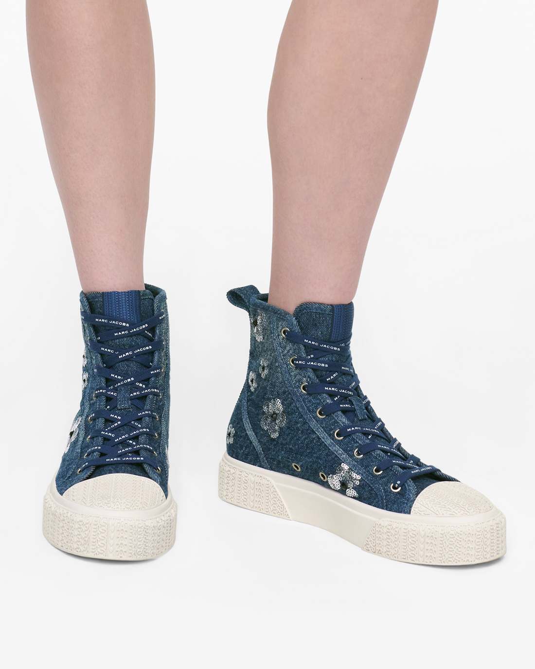 Marc Jacobs Premium - The Sequin Daisy Denim High Top Sneaker Vintage Indigo