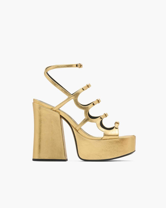 Marc Jacobs Special Offer - The Metallic Leather Kiki Platform Sandal Gold