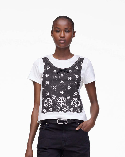 Marc Jacobs Discount - Trompe L'Oeil Eyelet Slim Tee White Multi