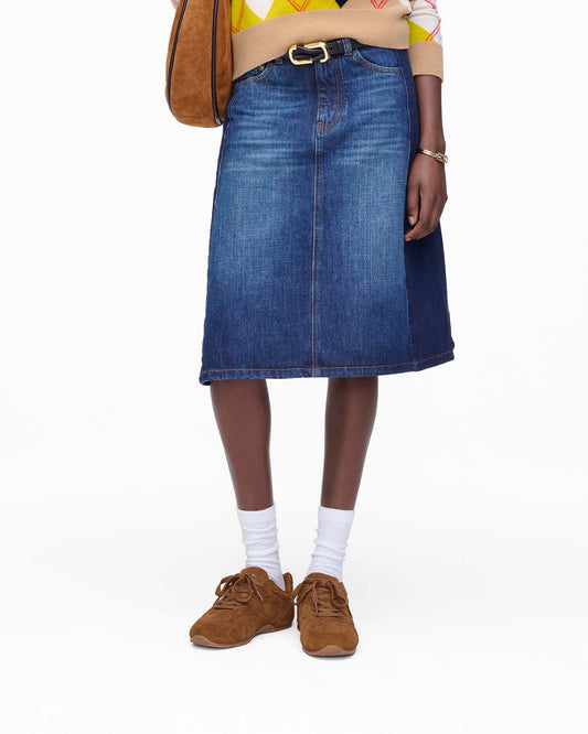 Marc Jacobs Signature - Two Tone Shadow Denim Skirt Dark Slub Indigo