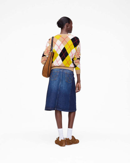 Marc Jacobs Signature - Two Tone Shadow Denim Skirt Dark Slub Indigo
