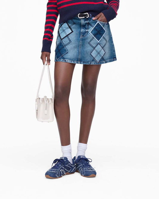 Marc Jacobs Customer Favorite - Argyle Patchwork Mini Skirt Bright Indigo